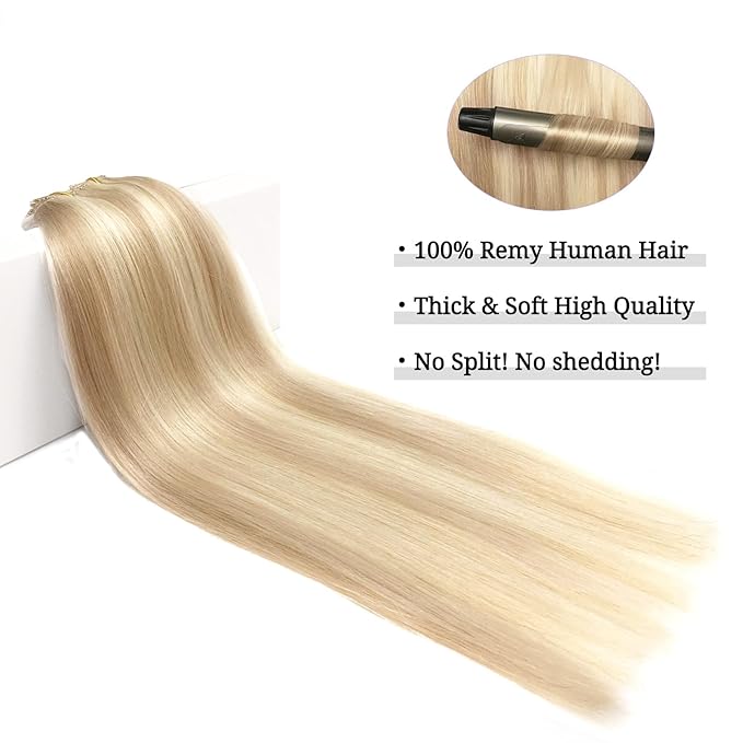 DOORES Clip in Human Hair Extensions Balayage Dark Blonde Highlighted Bleach Blonde 120g 7pcs 18 Inch Straight Thick Hair Extensions