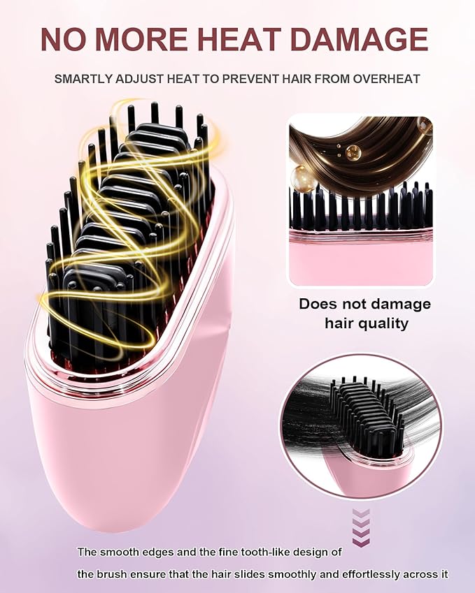 Mini Hair Straightener, Rechargeable Cordless Portable Hair Straighteners, 3-Speed Temperature Travel Hair Straightener for Women Home &Travel (Pink)