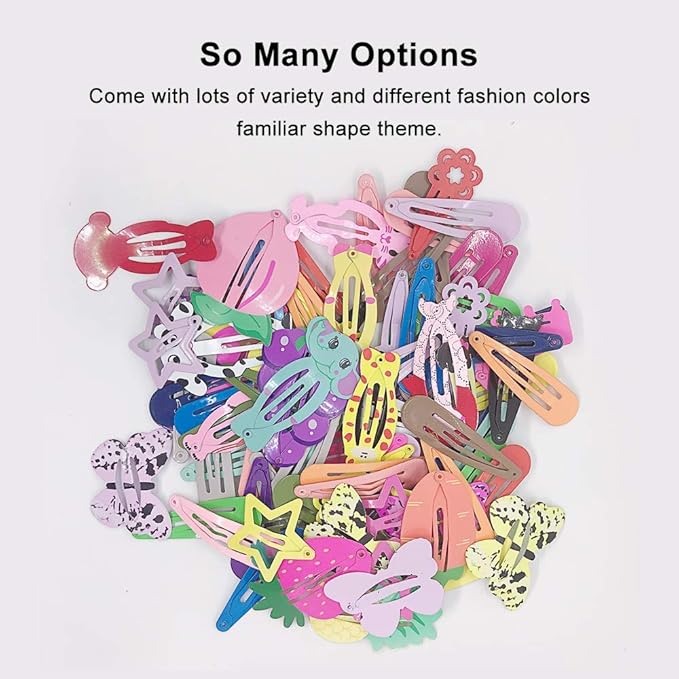 KUBOM 100 Pack Snap Hair Clips for Girls, 2 Inch Cute Color Metal No Slip Hair Clip Barrettes for Toddlers Kids Women