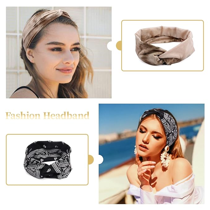 Tobeffect 8 Pack Turban Headbands for Women Non Slip Leopard Print Boho Head Wrap Accessories Elastic Hair Band for Women's Hair