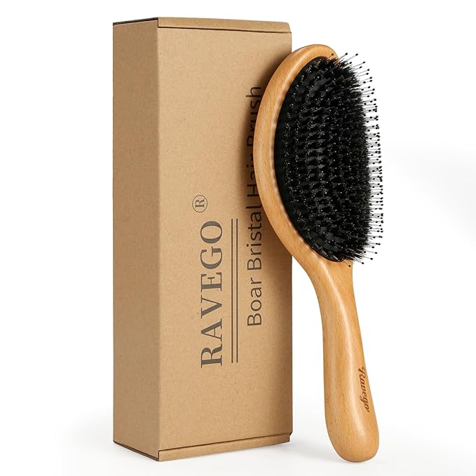 Hair Brush, Boar Bristle Hair Brushes for Women men Kid, Curved Boar & Nylon Bristle Brush for Wet/Dry Hair Smoothing Massaging Detangling, Everyday Brush Enhance Shine & Health