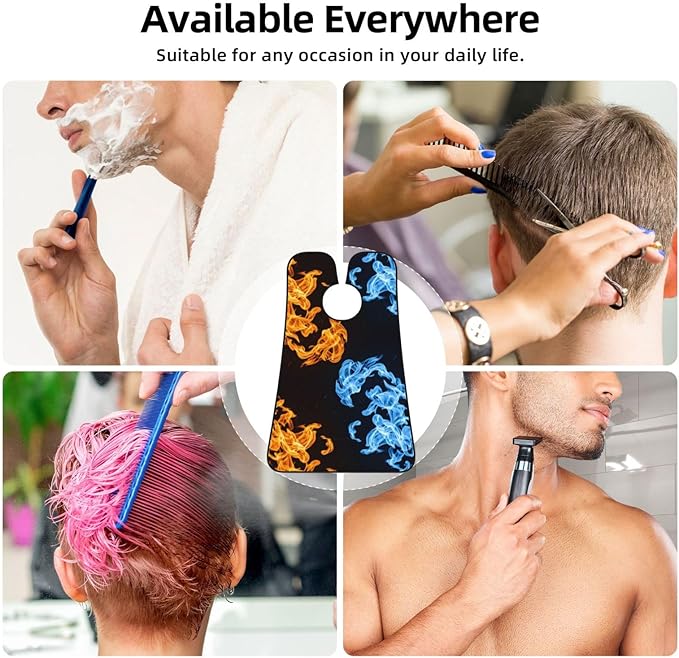 Waterproof Beard Grooming Bib, Red Blue Fire Balck Shave Bib, Non-Stick Hair Catcher for Shaving Trimming, Apron Essential for Men Dad