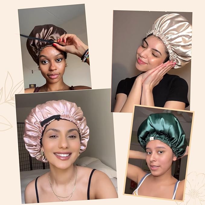 YANIBEST Adjustable Satin Bonnet Double Layer Hair Bonnet for Sleeping Bonnets for Women Hats Curly Natural Hair, Pink