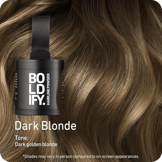 BOLDIFY Hairline Powder (LARGE, 10g) - Root Touch Up Hair Color for Gray Coverage - Bald Spot Concealing Hair Powder for Women & Men - 24-Hour Stain-Proof - Dark Blonde