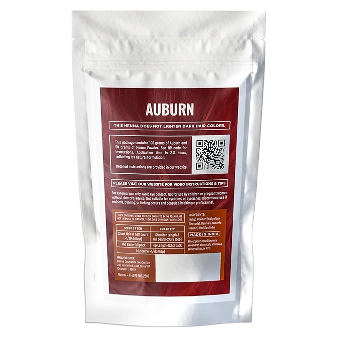 Natural Henna Hair Color Dye, 100% Pure Henna Powder for Hair Growth Organic (Auburn, 100 Gr + Free 50 Gr.)