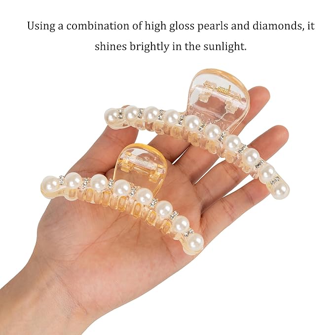 Hair Clips for Women & Girls, Strong Hold Non Slip Hair Barrettes, Elegant Pearl Crystal Rhinestone Hair Claw Clips, Party Wedding Hair Accessories Christmas Gift for Wife Thick Thin Hair (4 PCS)