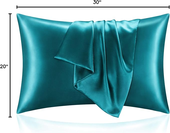 BEDELITE Satin Pillowcase for Hair and Skin, Super Soft and Cooling Similar to Silk Pillow Cases 2 Pack with Envelope Closure, Gift for Women Men(20"x30" Queen Size, Teal)