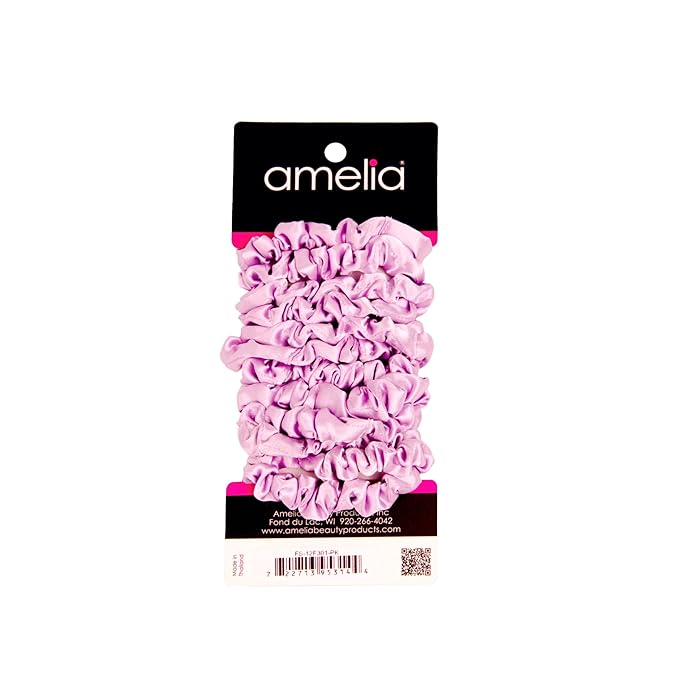 Amelia Beauty, Pink Satin Small Scrunchies, 12-Pack – No Damage Hair Ties for Women, Gentle & Durable Hair Accessories, 2.5in x 0.5in