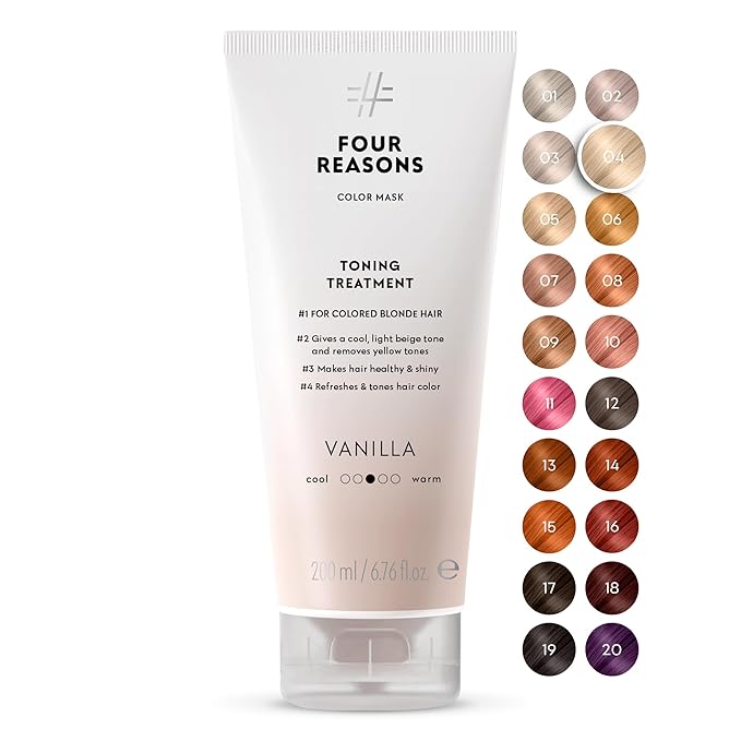 Four Reasons Color Mask - Vanilla Blonde - (27 Colors) Color Depositing Conditioner, Toning Treatment, Tone & Enhance Color-Treated Hair - Semi Permanent Hair Dye, Vegan and Cruelty-Free, 6.76 fl oz
