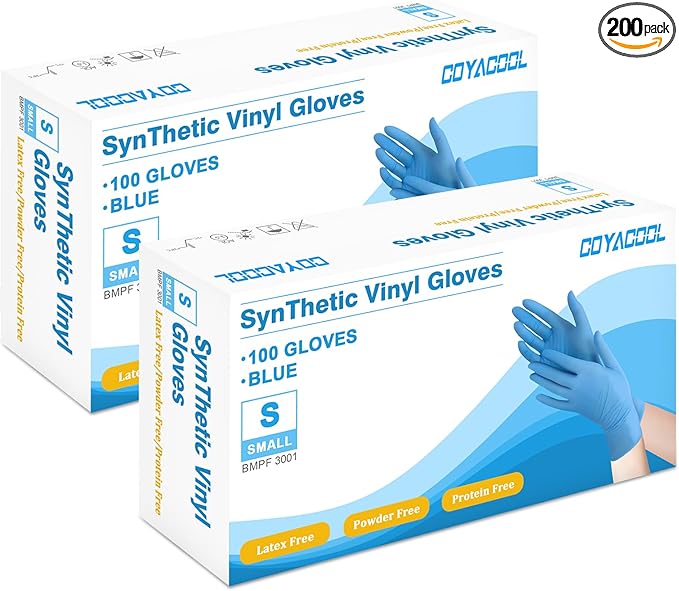Disposable Gloves Small, Nitrile and Vinyl Blend Material Gloves, Latex Free 4 Mil 200 Pc Food Grade Glove for Cleaning, Food Prep, Hair Dye, Tattoo, Blue