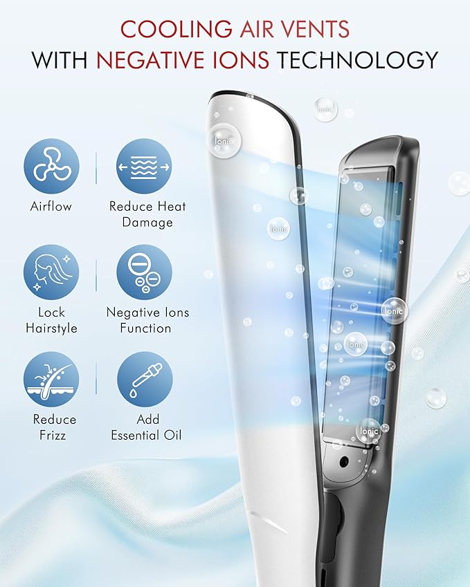 Betahouse Flat Iron Hair Straightener and Curler 2 in 1 with Cooling Air Vents and Add Essential Oil, 1 Inch Titanium Straightening Curling Iron Airflow Styler 3 Temp UP to 450℉ Dual Voltage