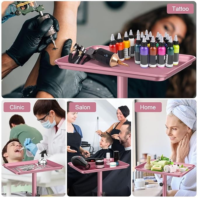 JOSTZHXIN Salon Tray,Rolling Tray Tattoo Tray,Hairstylist Rolling Tray Trolley, Height Adjustable Salon SPA Service Tray Cart