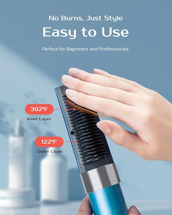 VENTRIS Cordless Ionic Hair Straightener Brush, Anti-Frizz Fast Heating Portable Hair Straightening Travel Hot Comb for Women, VOYA Series