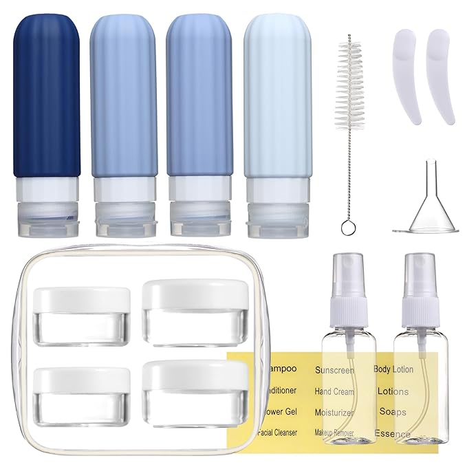 16 Pack Travel Bottles for Toiletries, Leakproof Travel Containers for Toiletries, TSA Approved Silicone Travel Accessories Squeezable Refillable 3oz for Shampoo Conditioner Lotion