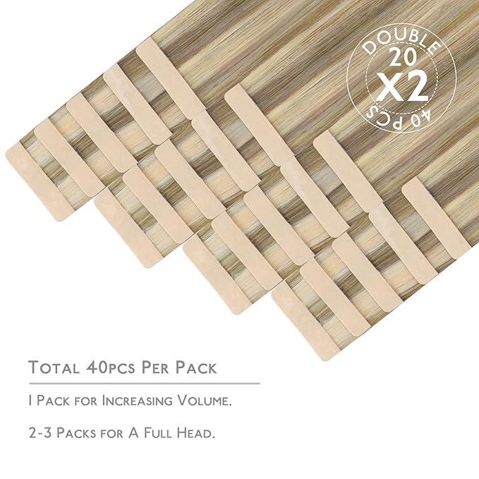 WENNALIFE Tape in Hair Extensions Human Hair, 40pcs 60g 10 inch Ash Brown with Platinum Blonde Highlights Hair Extensions Real Human Hair Straight Tape in Extensions Invisible Human Hair Extensions