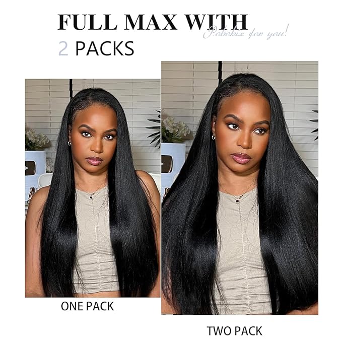Yaki Straight Clip in Hair Extensions Real Human Hair 2 Pack 240g Full Max Seamless Clip ins for Women 15A Remy Human Hair Clip in Extensions with 16Pcs PU Thin Weft 18inch Natural Black