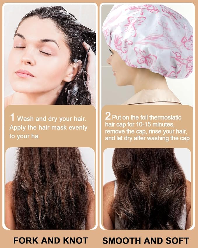 YIZIJIZI 2 Pieces Heat Cap for Deep Conditioning, Conditioning Cap Made of Aluminum Foil for Home and Salon Use, Hair Dyeing（Pink floral）