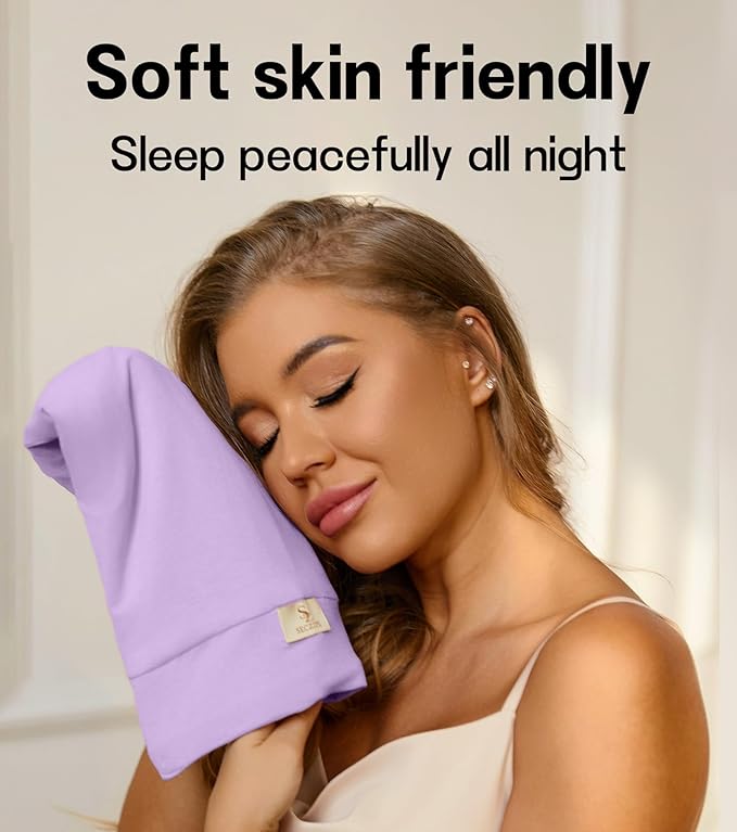 2pcs Silk Satin Bonnet Hair Wrap Shower Caps for Sleeping, Adjustable Strap Curly Natural Hair Night Caps for Women Men（Lavender&Lavender）