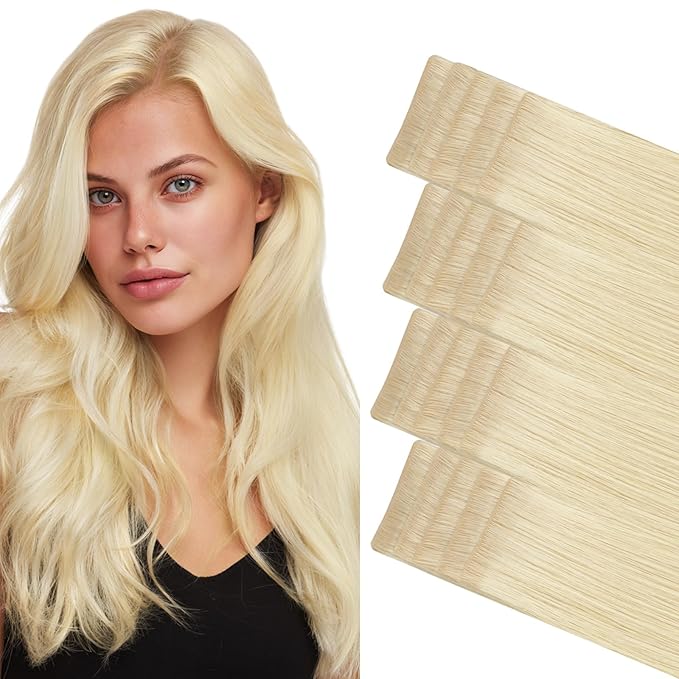 GOO GOO Invisi Edge Tape in Hair Extensions Human Hair, 613R Bleach Blonde, 20pcs 24inch 50g, Virgin Remy Hair, Seamless Injected Tape, Natural Look