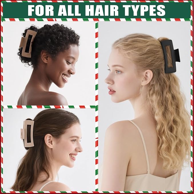 TOCESS Hair Claw Clips for Women - 8PK Large Neutral Matte Square Jumbo Hair Clips for Thick, Thin, Long, Short, Curly Hair Girls, Big Jaw Clip Set for Daily Use