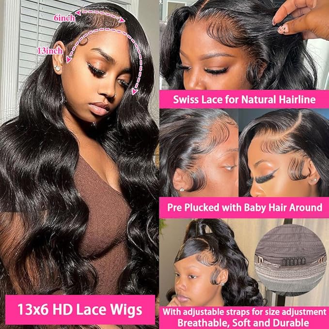 13x6 Body Wave Lace Front Wigs Human Hair 180 Density Body Wave Frontal Wigs Human Hair HD Lace 22 Inch Brazilian Virgin Human Hair Wigs for Black Women Glueless Pre Plucked with Baby Hair