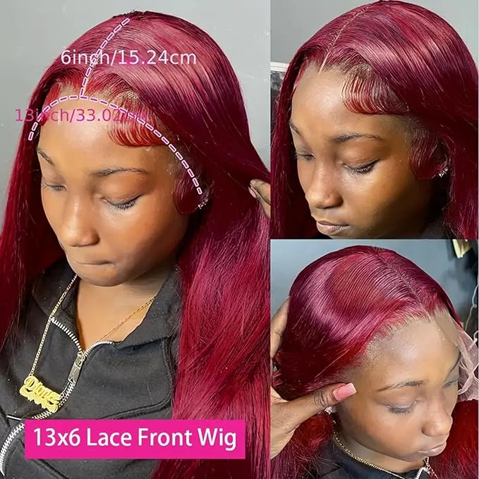 Burgundy Wig Human Hair 20inch 13x6 HD Transparent Lace Straight 99J Red Human Hair Wig Colored Reddish Brown Lace Frontal Wigs 180% Density Pre Plucked