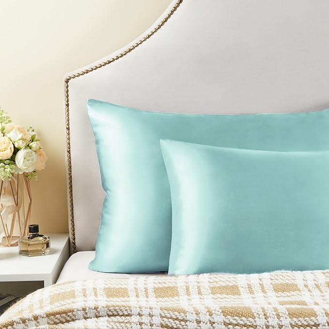 BEDELITE Satin Pillowcase for Hair and Skin, Super Soft and Cooling Similar to Silk Pillow Cases 2 Pack with Envelope Closure, Gift for Women Men(20"x26" Standard Size, Blue Grey)