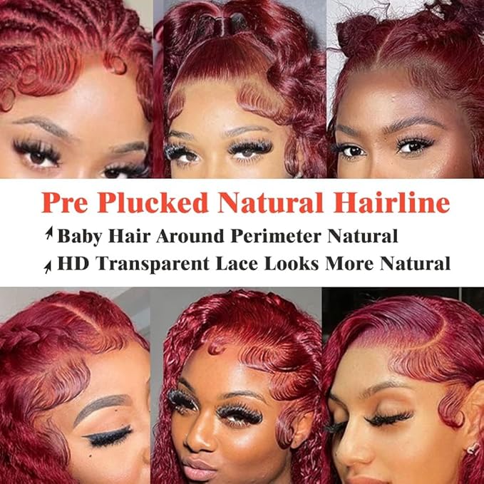 26 Inch 99J Burgundy Deep Wave Lace Front Wigs Human Hair 200% 13x6 Lace Front Wigs Human Hair Glueless HD Lace Frontal Wigs for Women