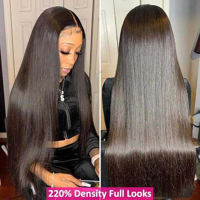 Hermosa HD Transparent 13x4 Lace Front Human Hair Wigs Pre Plucked with Baby Hair 12A 220% Density HD Straight HD Lace Front Wigs Human Hair for Women Natural Hairline Natural Color 22 inch