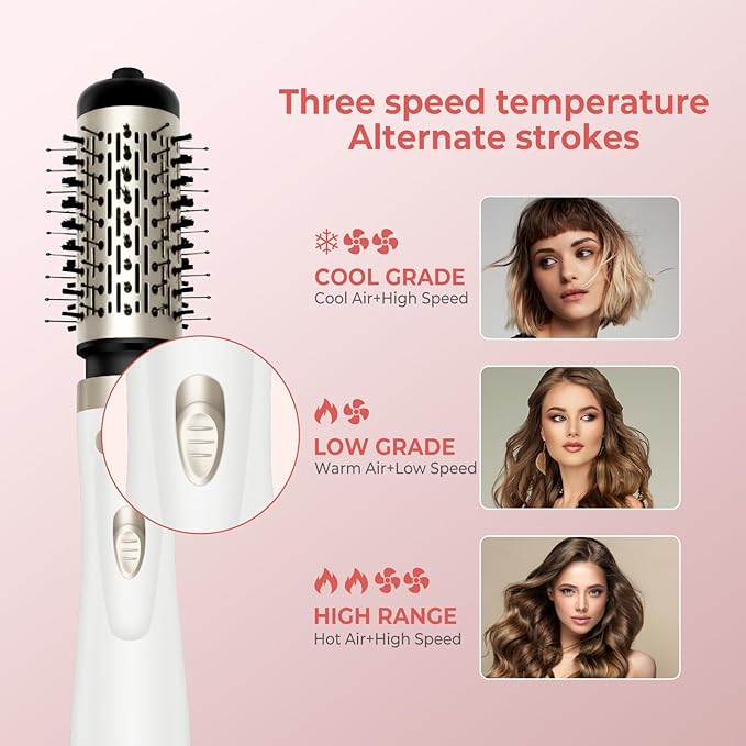 Hair Dryer Brush, 3-in-1 Rotating Round Hot Air Spin Brush Set with 2 Brushes (2" & 1.5"), Negative Ionic Blow Volumizer, 2 Detachable Auto-Rotating Curling Brush, Blow Dryer Brush,Dry as You Style
