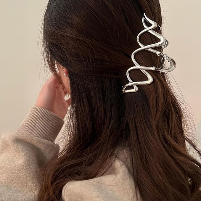 Wave Metal Hair Clips Silver Wavy Hair Claw Clip Hair Claws Strong Hold Nonslip Hair Jaw Clips for Thin Thick Hair Stylish Hair Accessories for Women Girls