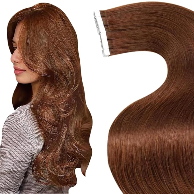 LaaVoo Tape in Hair Extensions Human Hair Auburn Red #33 Tape in Extension Human Hair Auburn Brown Tape Extensions Skin Weft 20pcs 50g 18inch