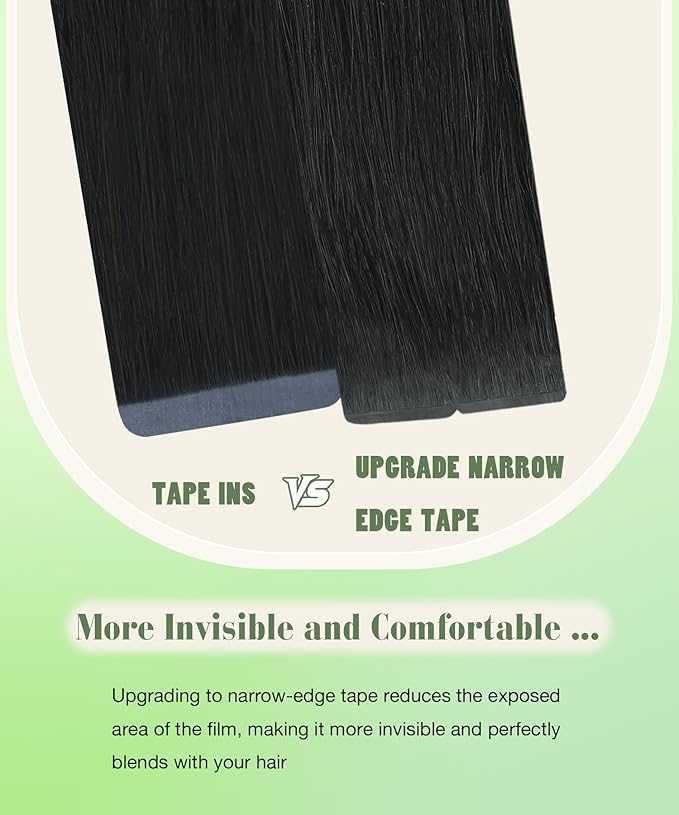 SURNEL 22 inch Tape in Hair Extensions Human Hair Color 1 Jet Black Remy Tape in Hair Extensions 20pcs 50g(#1-22)