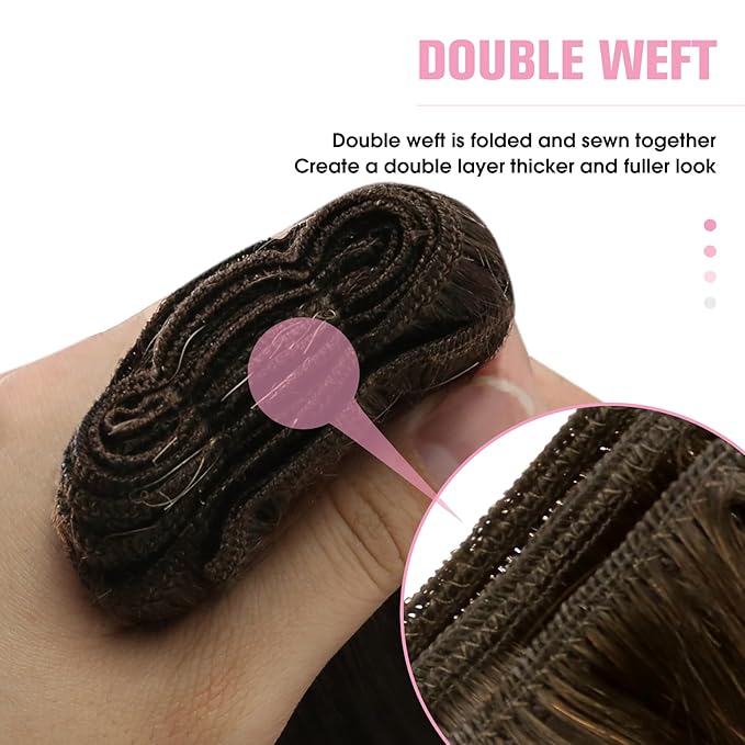 YoungSee Weft Hair Extensions Ombre Sew in Hair Extensions Real Human Hair Brown Ombre Golden Blonde with Platinum Blonde Balayage Weft Hair Extension Human Hair for Women 16Inch 100G