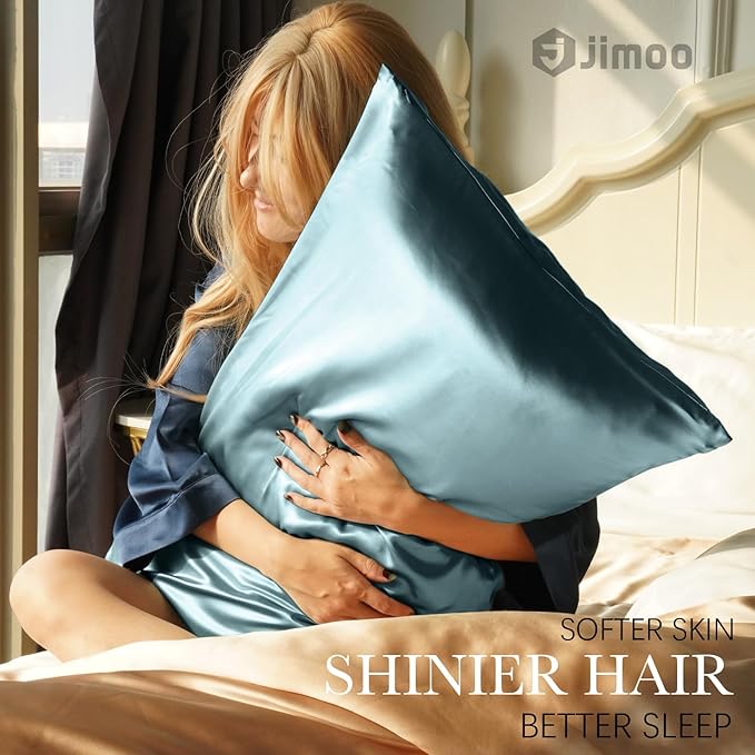 100% Mulberry Silk Pillowcase for Hair and Skin, 22 Momme Pure Natural Silk Pillow Case Both Sided with Zipper, Pillow Cover for Women Mom Men (Airy Blue, Standard 20''×26'', 1 Pack)