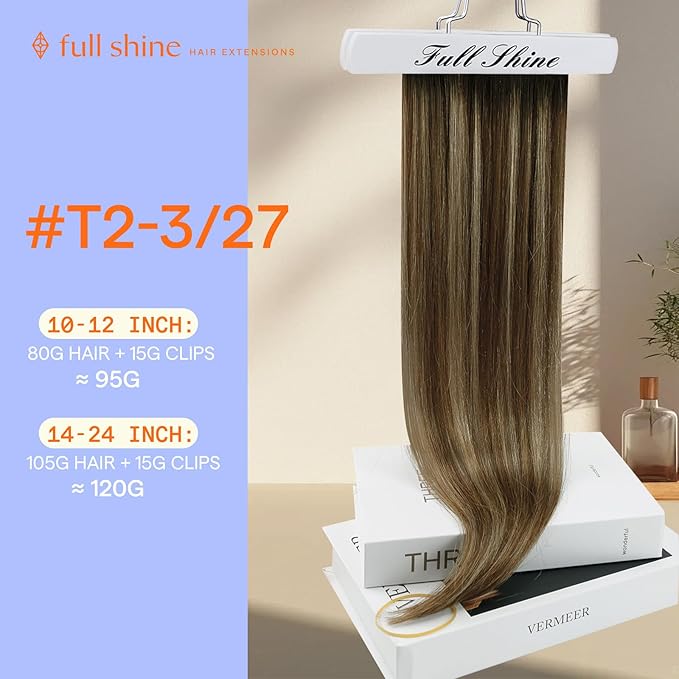 Full Shine Ombre Hair Extensions Dark Brown Ombre Light Brown Mix Honey Blonde Ombre Clip in Hair Extensions Double Weft Seamless Clip ins 18 Inch 7 Pcs 120 G