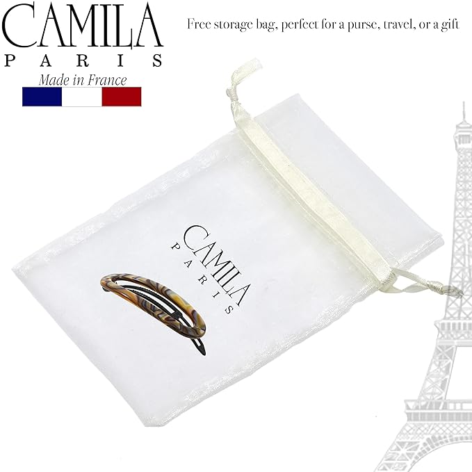 Camila Paris CP3365 French Hair Barrette Clip for Women, Handmade, Onyx, Slide-in Metal-Free Closure, Strong Hold Grip Hair Clips for Girls, No Slip Durable Styling Hair Accessories, Made in France