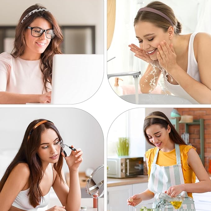 6 Pack No Pressure Headbands for Glasses Wearers - Flexible Non-Slip Hairbands, Matte Plastic with Teeth, for Women & Girls, Comfortable No Pressure, Ideal for Daily Use, Makeup & More