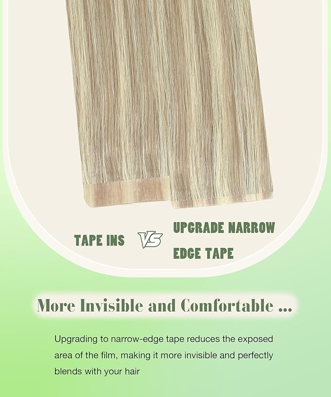 SURNEL Human Hair Tape in Extensions Double Drawn Ash Blonde Highlight Bleach Blonde Tape in Hair Extension 20 inch 20pcs 50g(#18P613-20)
