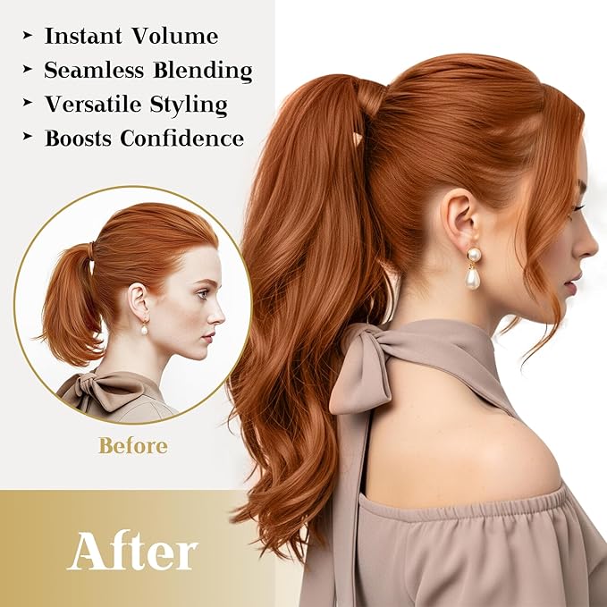 Ve Sunny Hair Extensions Ponytail Real Human Hair Wrap Around Clip in Ponytail Hair Extensions Straight Extensions Human Hair for Women Copper 18inch 80G