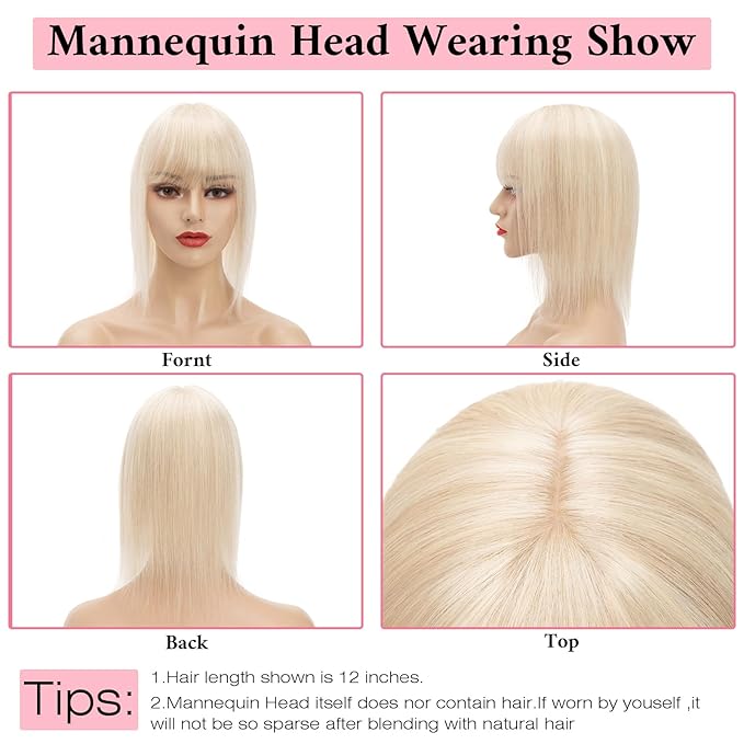 SEGO 100% Real Human Hair Toppers with Bangs,Silk Base 150% Density Clip in Topper Top 2.7”x5.1” Hair Pieces for Women with Thinning Hair/Hair Loss Cover Gray Hair