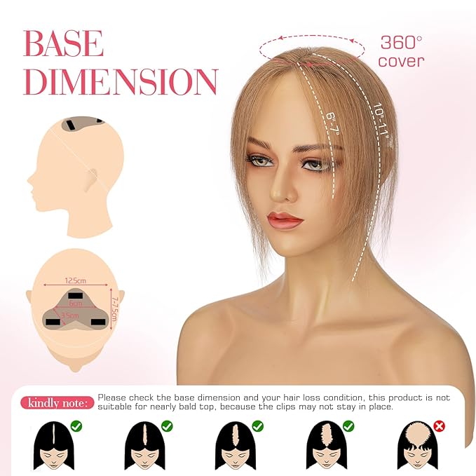 Hairro Human Hair Toppers For Women Wispy Thin Short Wiglet Hairpieces Natural No Bang Middle Part Side Bangs Hair Clip 11 Inches 14.5g #06 Light Brown