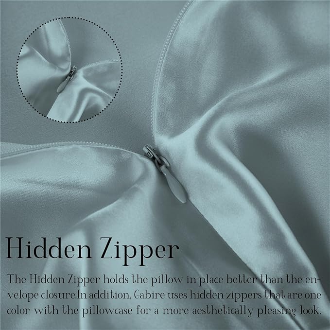 Mulberry Silk Pillow Cases Set of 2, Both Sides Real Silk Pillow Cover for Hair and Skin Cool Pillowcase Organic Silk Pillowcase 2 Pack with Hidden Zipper, Haze Blue, Queen (20"×30")