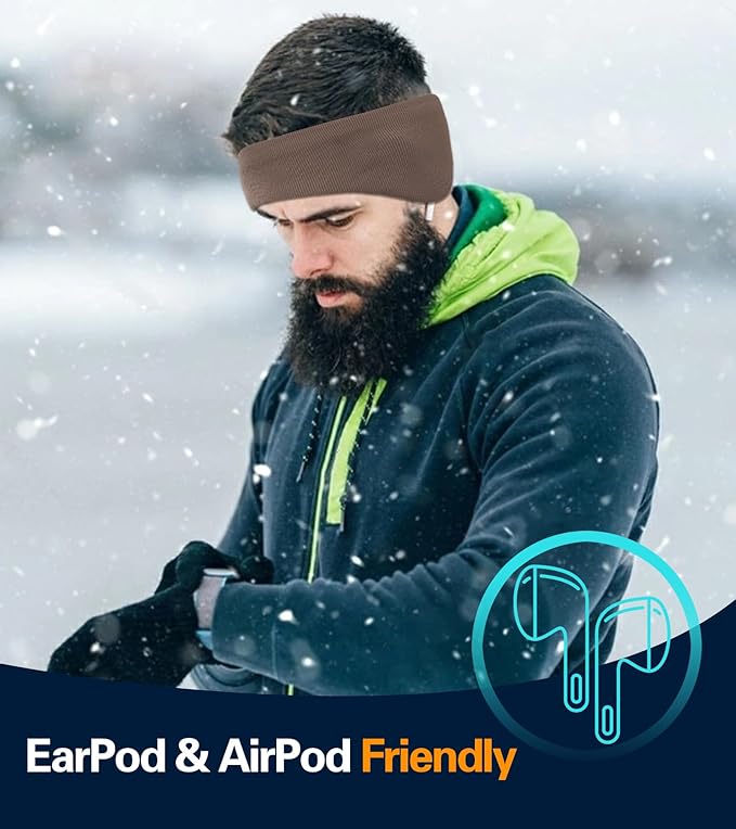 Winter Ear Warmer Headband for Men Women Double-Layer Knit Ear Muffs Cover with Fuzzy Lining for Running and Cycling (Black, Army Green, One Size)
