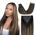 Lashey Seamless Clip in Human Hair Extensions 110g 7pcs Light Yaki Straight Natural Black Mixed Chestnut Brown Clip in Hair Extensions for Black Women 24 Inch Long
