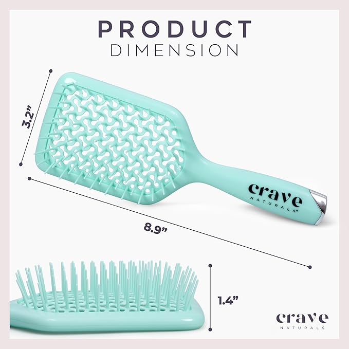 Crave Naturals Detangling Hair Brush - Lightweight Vented Cushion Curly hair brush with Gentle Bristles for Wet and Dry Hair - detangling brush for All Hair Types - Turquoise