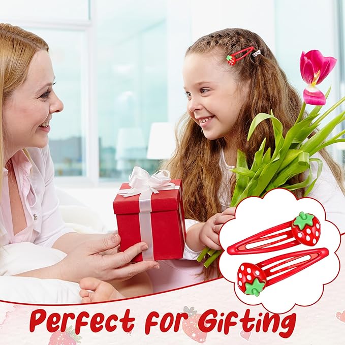 Sibba Strawberry Hair Clip 20 PCS Red Metal Snap Fruit Hair Clips Head Barrettes Fruit Bow Clips Strawberries Head Ring Tie Cute Strawberry Accessories for Girls Women Teens Gifts (2.05×0.73in)