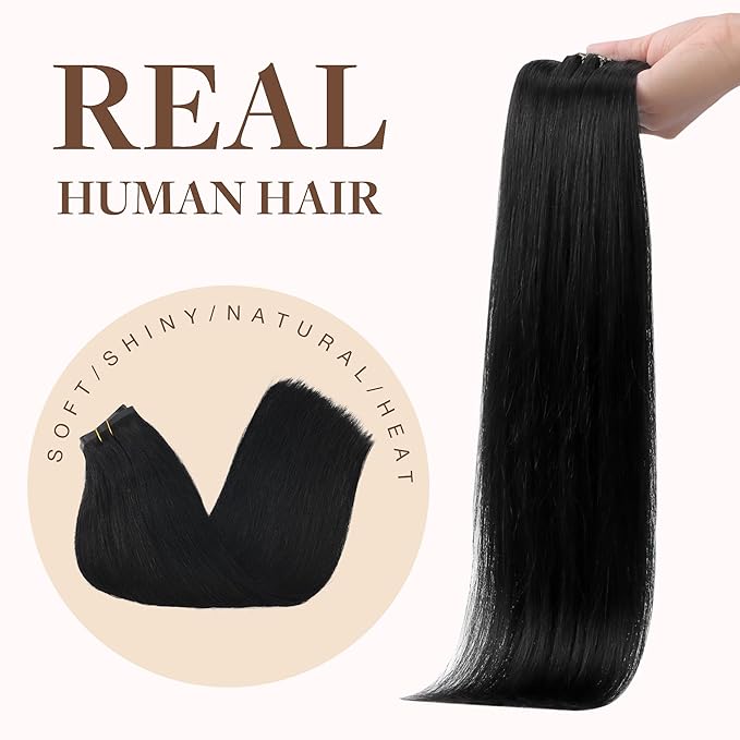 GOO GOO Clip in Hair Extensions Real Human Hair, Remy Human Hair Extensions Clip ins for Women, Natural Human Hair, 18inch 170g 9Pcs, #1 Jet Black