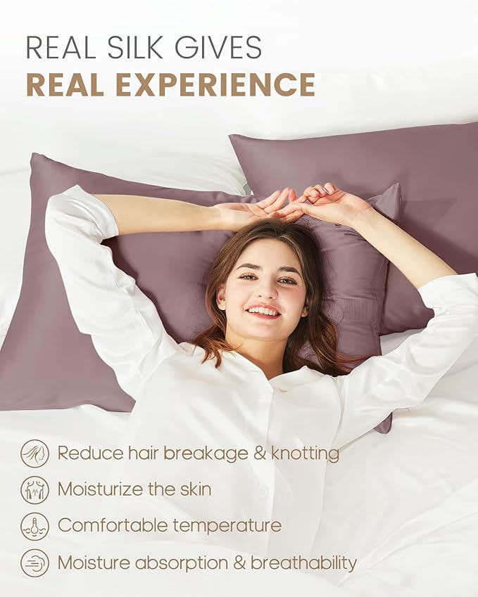 THXSILK Mulberry Silk Pillowcase for Hair and Skin with Hidden Zipper, Both Side 19 Momme Silk, Hypoallergenic Pillowcase Pillow Cover(20inch x 36inch, King Size, Purple, 1pc)