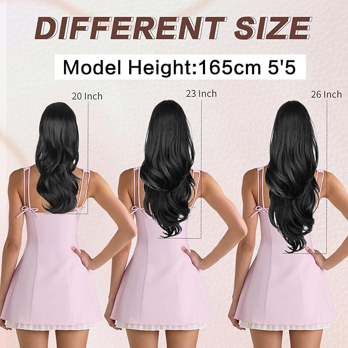 Ponytail Extension, Drawstring Ponytail Extension for Women 26 Inch Long Wavy Pony Tails Hair Extensions Synthetic Clip in Ponytail Hairpiece for Women(Bug)